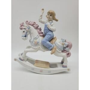 Girl on Rocking Horse - Porcelain Figurine - 8"